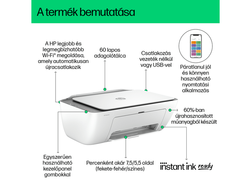 HP DeskJet 2820e All-in-One nyomtató (588K9B), Instant Ink