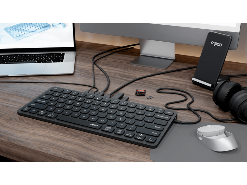 Hama UCK-6001 Rapoo 226412 Billentyűzet+ 8-in-1 USB-C HUB, fekete