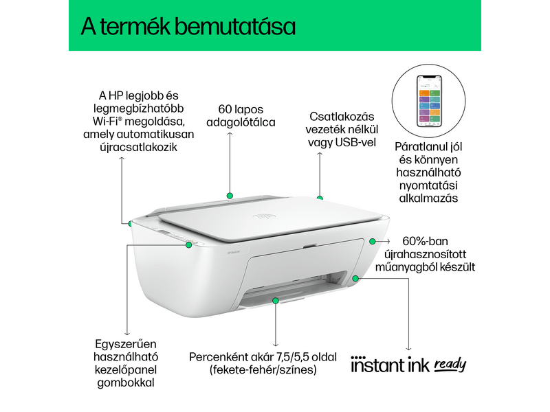 HP DeskJet 2810e All-in-One nyomtató (588Q0B), Instant Ink