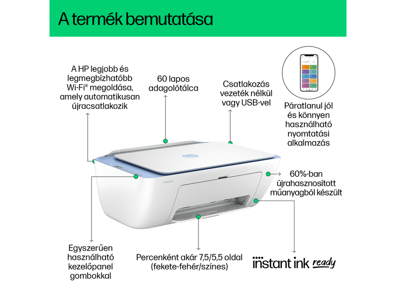 HP DeskJet 2822e All-in-One nyomtató (588R4B), Instant Ink