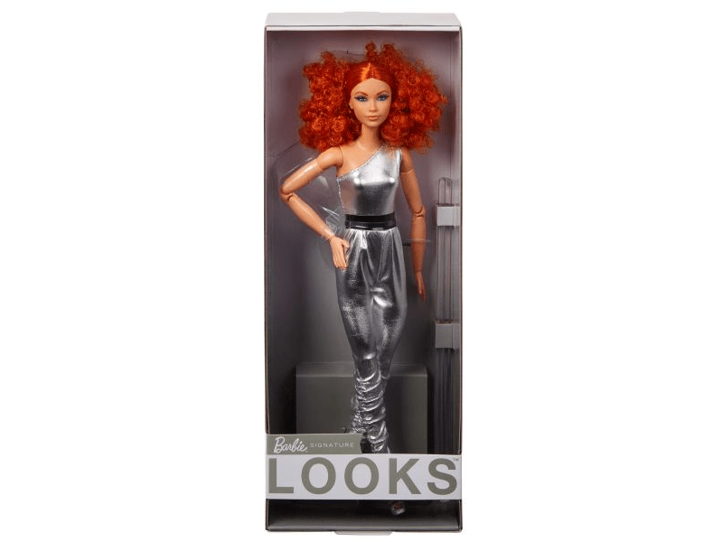 Barbie Looks: Fekete-ezüst kollekció - Vörös hajú baba overallban (HBX94)