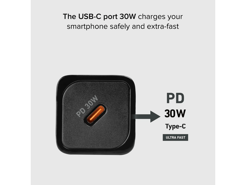 SBS Mini adapter, GaN, 30W, PD, fekete (TETRGAN1C30W)