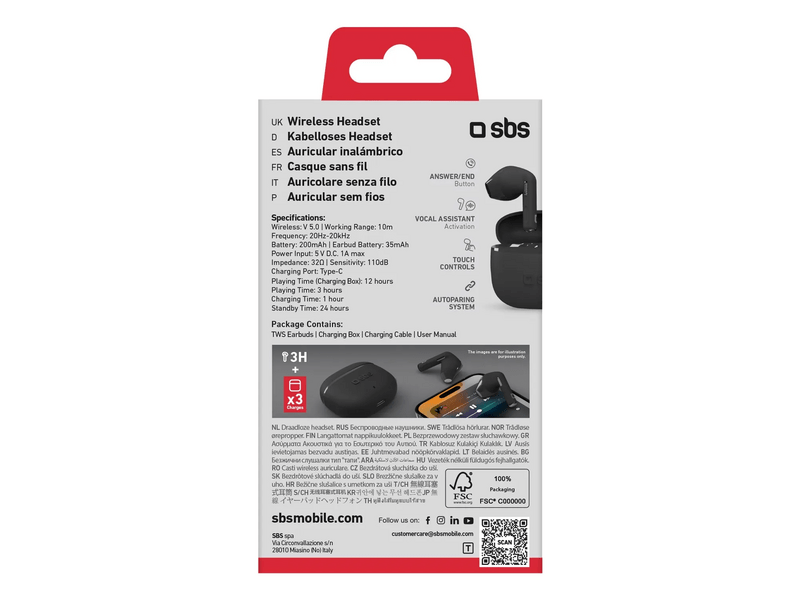 SBS Go Pods TWS Fülhallgató, fekete (TEEARTWSGOPODSK)