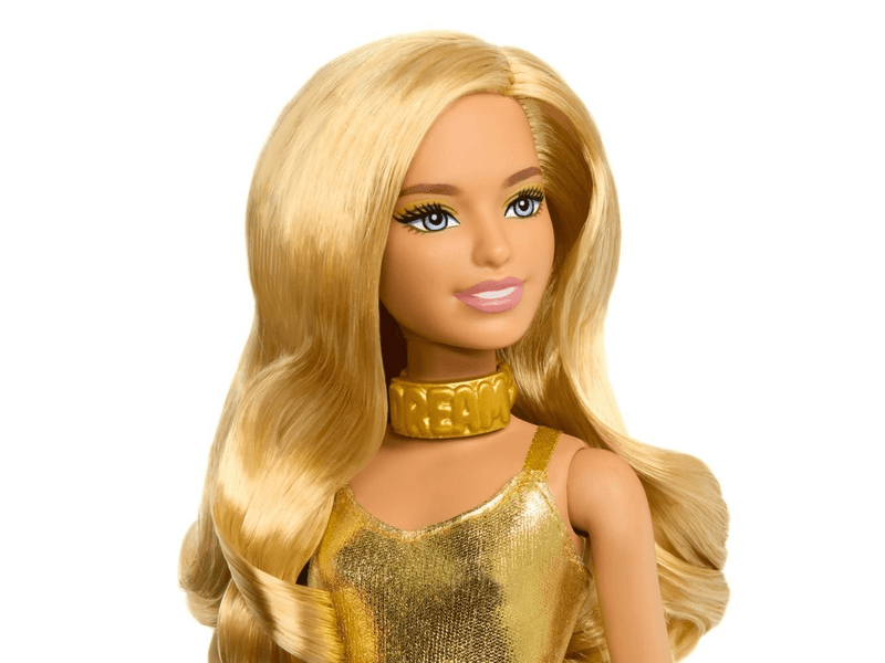 Barbie: Fashionista - Stílusos divatbaba, arany színű ruhában (HRH19)