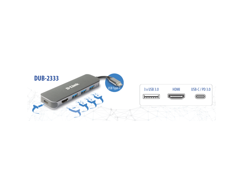 D-Link USB-C 3xUSB3.0 USB-C/PD3.0 HDMI dokkoló (DUB-2333)