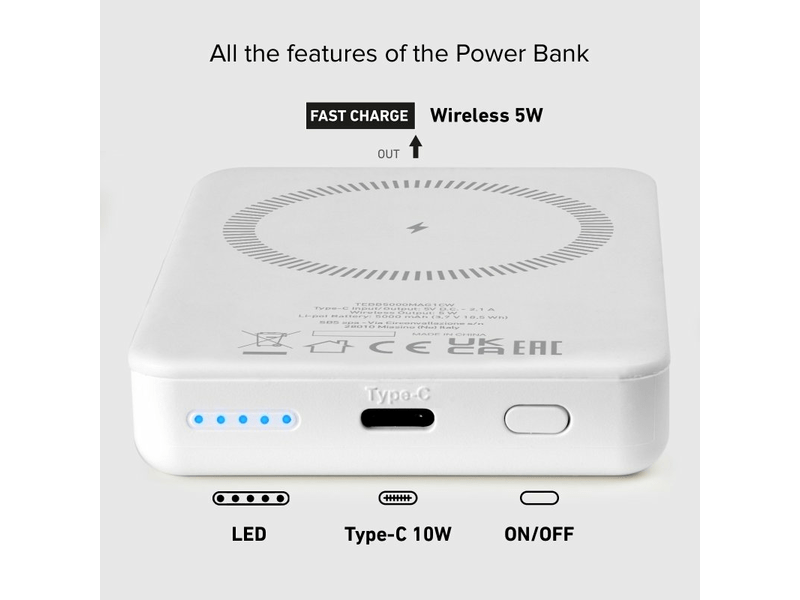 SBS - PowerBank 5000mAh 10W fehér