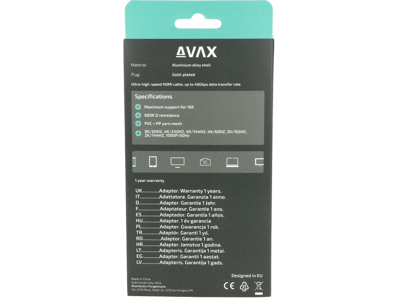 Avax AV901 PRIME Displayport kábel, 2m