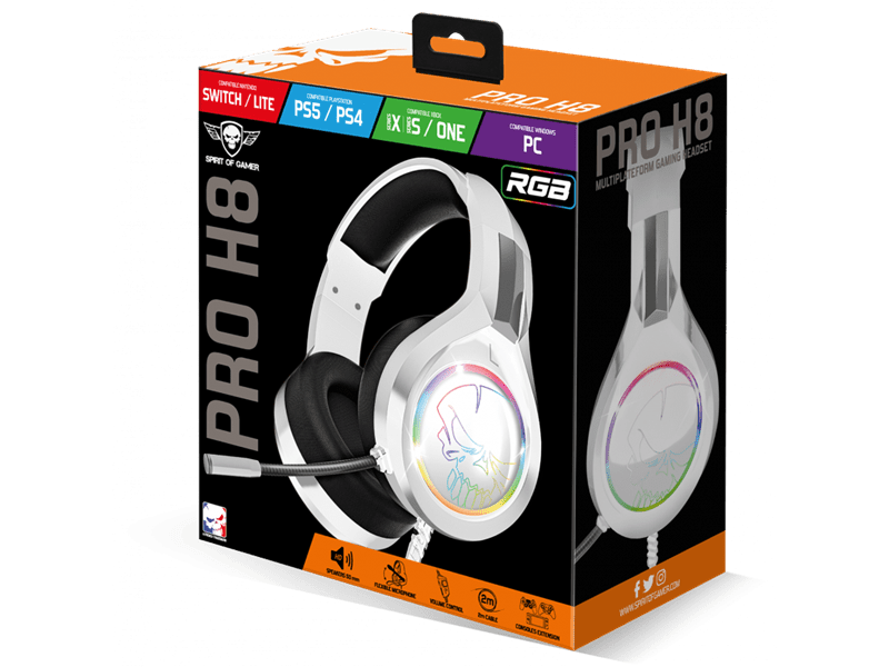 Spirit of Gamer PRO-H8 RGB Gaming fejhallgató, fehér (MIC-PH8WT)