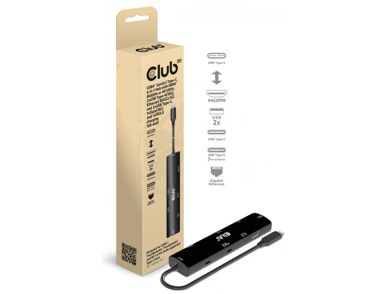 Club3D CSV-1599 USB 4 Dokkoló HDMI2.1 + 2 USB Type-C + 1 USB Type-A + RJ45 2.5 Gbps