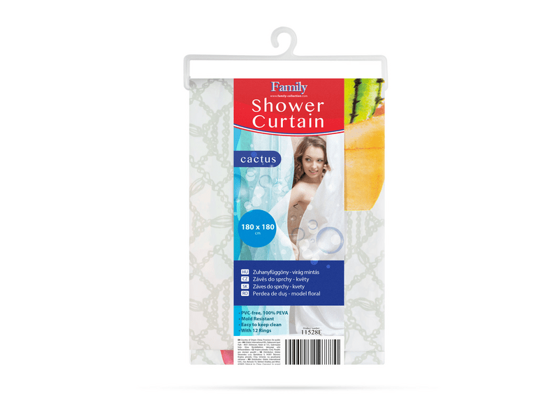 Family 11528E Zuhanyfüggöny - kaktusz mintás - 180 x 180 cm