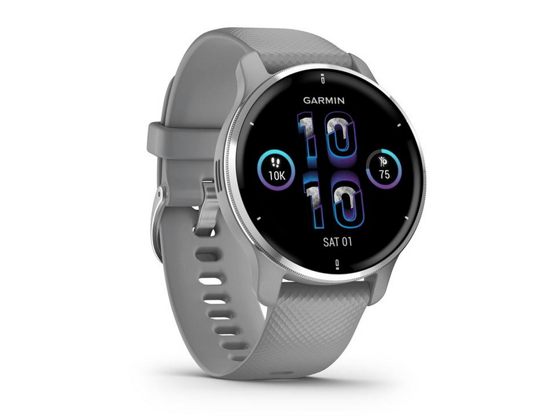 Garmin Venu 2 Plus Okosóra, Ezüst, Púderszürke színű szilikon szíj (010-02496-10)