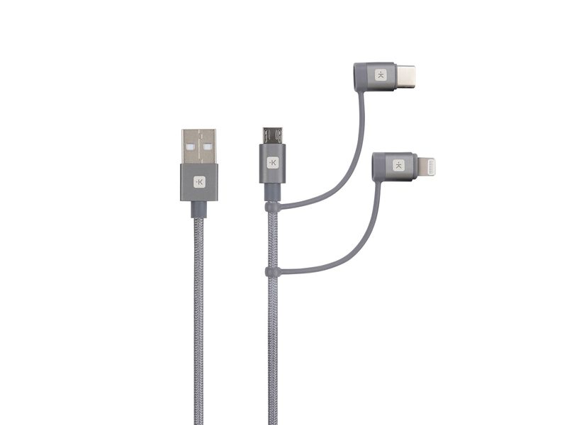 Skross Steel Line 3in1 (Micro/Type-C/Lightning) USB kábel, 1,2 m