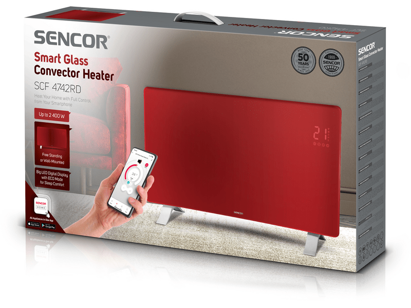 Sencor SCF 4742RD Elektromos üveg fűtőpanel, piros