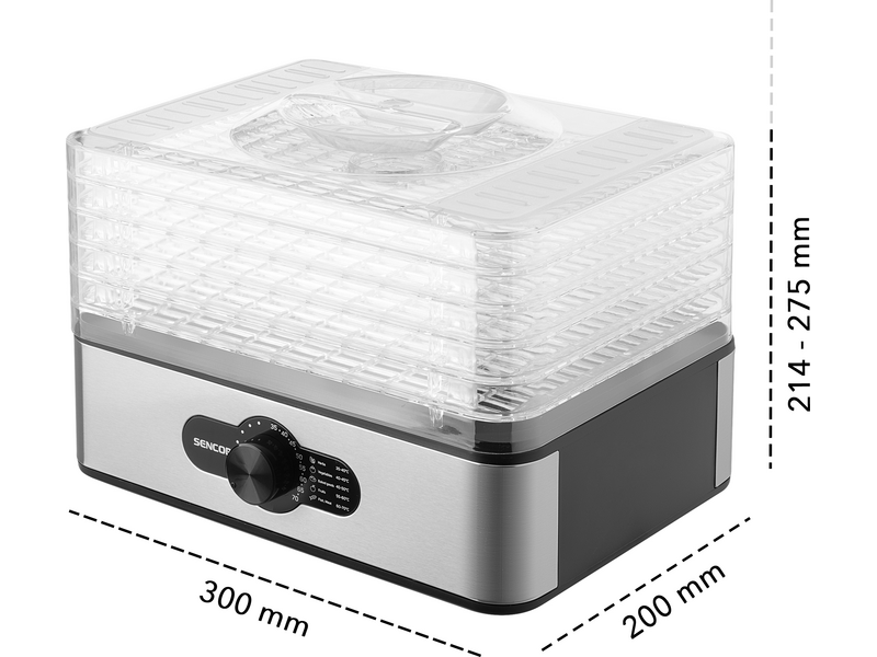 Sencor SFD 950SS Élelmiszer aszaló, 5 szita, fekete-acél