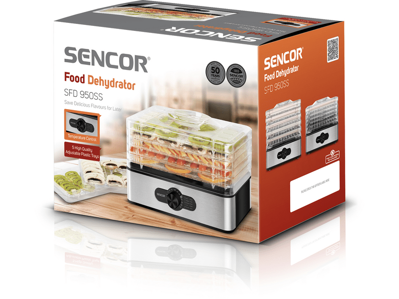 Sencor SFD 950SS Élelmiszer aszaló, 5 szita, fekete-acél