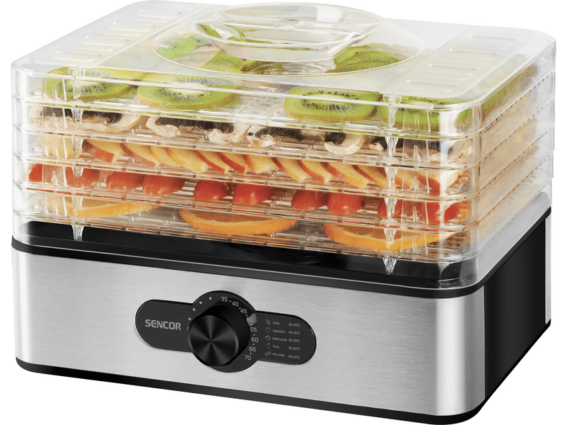Sencor SFD 950SS Élelmiszer aszaló, 5 szita, fekete-acél