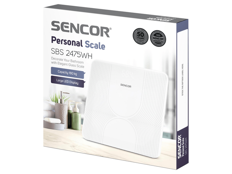 Sencor SBS 2475WH Személymérleg, 180 kg, fehér