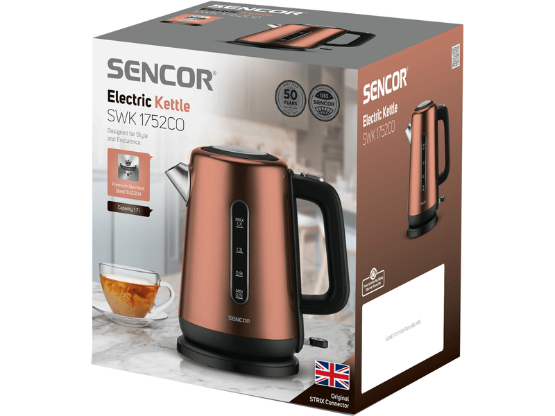 Vízforraló, 2200W, 1.7L, fekete/réz