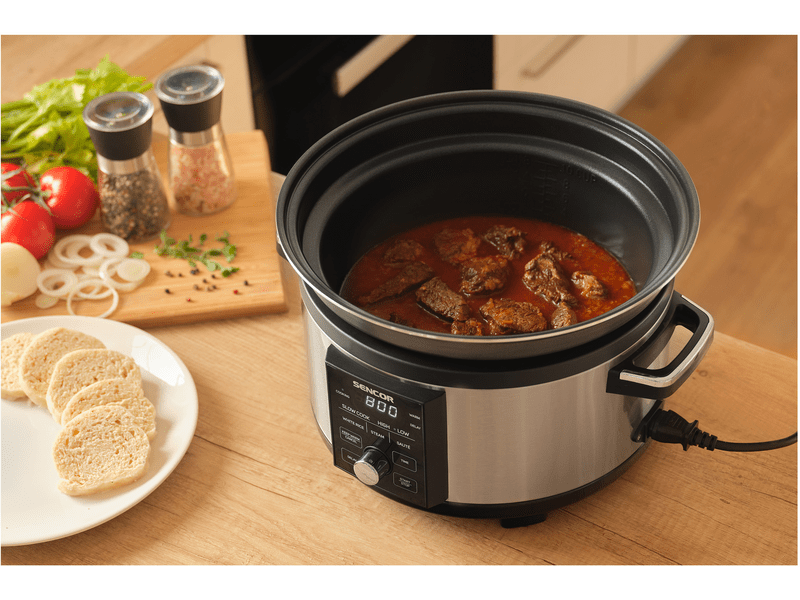 Lassú főzőedény, 5.5L, fekete/inox