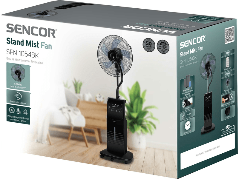 Vízpermetes állóventilátor, 90W, fekete