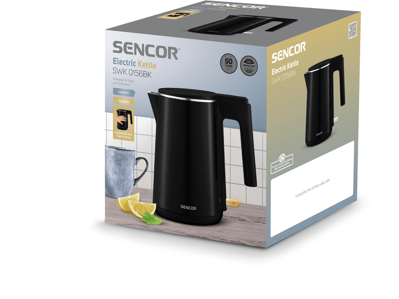 Vízforraló, 1500W, 1L, fekete