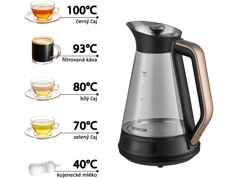 Sencor SWK 1595BK Vízforraló, 1,5l, üveg