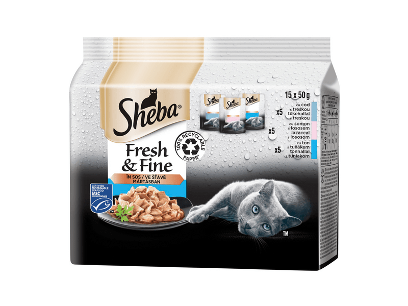 Sheba Fresh & Fine halas válogatás mártásban, 15x 50 g