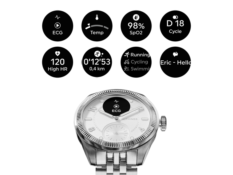 Withings ScanWatch Nova Brilliant Okosóra, ezüst, 39 mm (HWA10 M10)