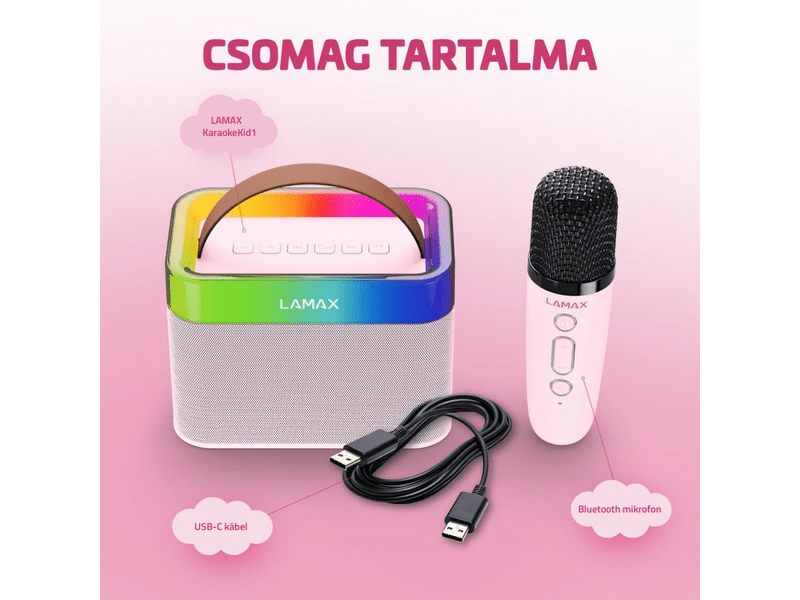 LAMAX KaraokeKid1 Bluetooth hangszóró, karaoke móddal , rózsaszín (LXWSMKARAO1PA)