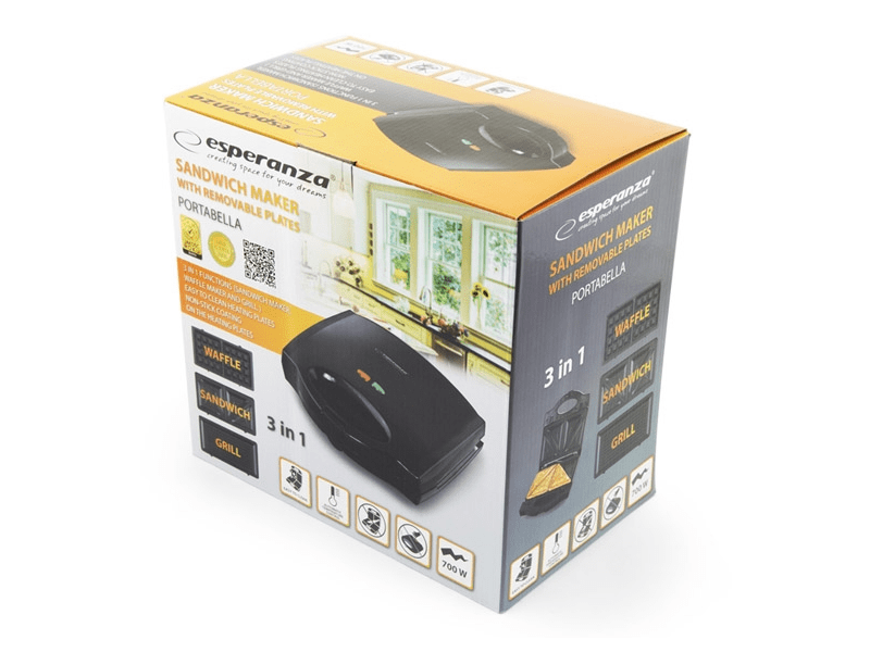 Esperanza Portabella 3 in 1 EKT006K melegszendvics sütő, fekete