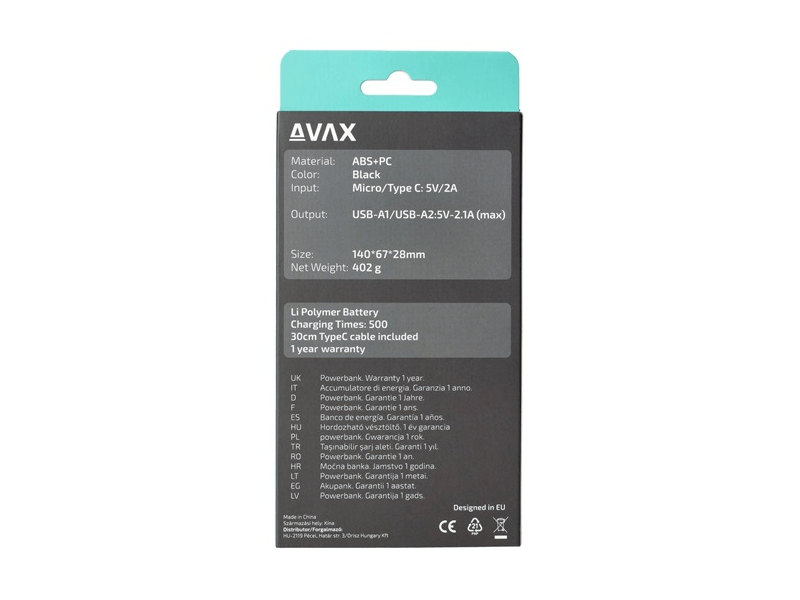 Avax PB201B Lighty Type-C Powerbank, 20000 mAh