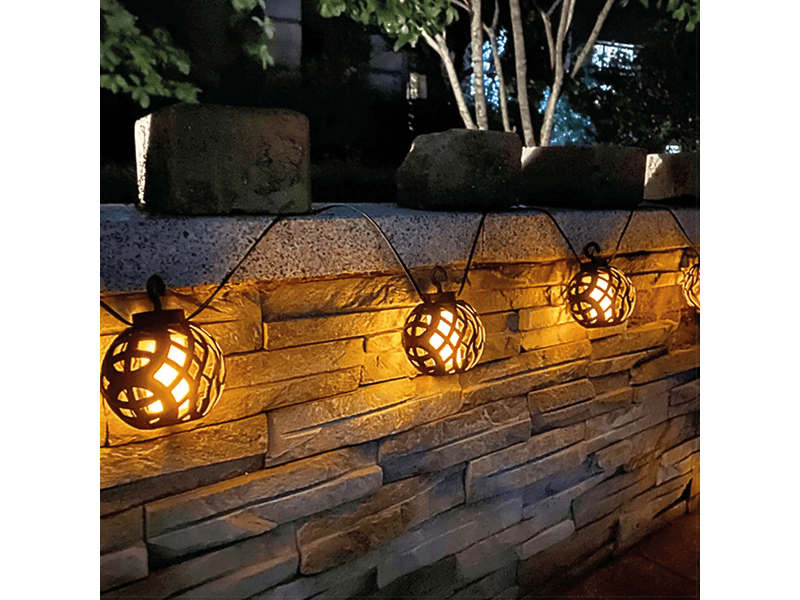 Garden of Eden 11741 Felakasztható szolár fényfüzér, lánghatással, 8 gömb, 140 cm