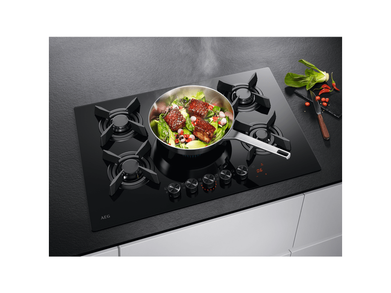 Aeg HKB75453NB Beépíthető gáz főzőlap, Fekete, Edzett üveg