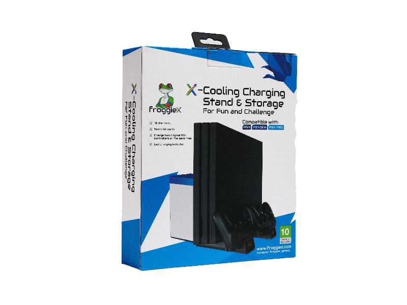 FroggieX FX-P4-C3-B PS4 Konzol hűtőállomás + töltőállomás + lemeztartó