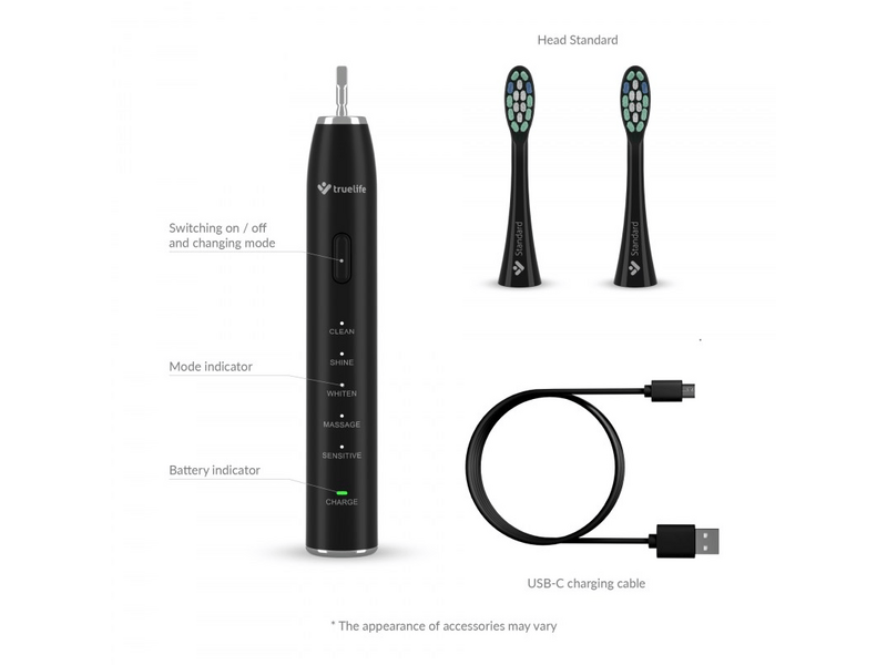 TrueLife SonicBrush Clean30 Elektromos fogkefe, Fekete