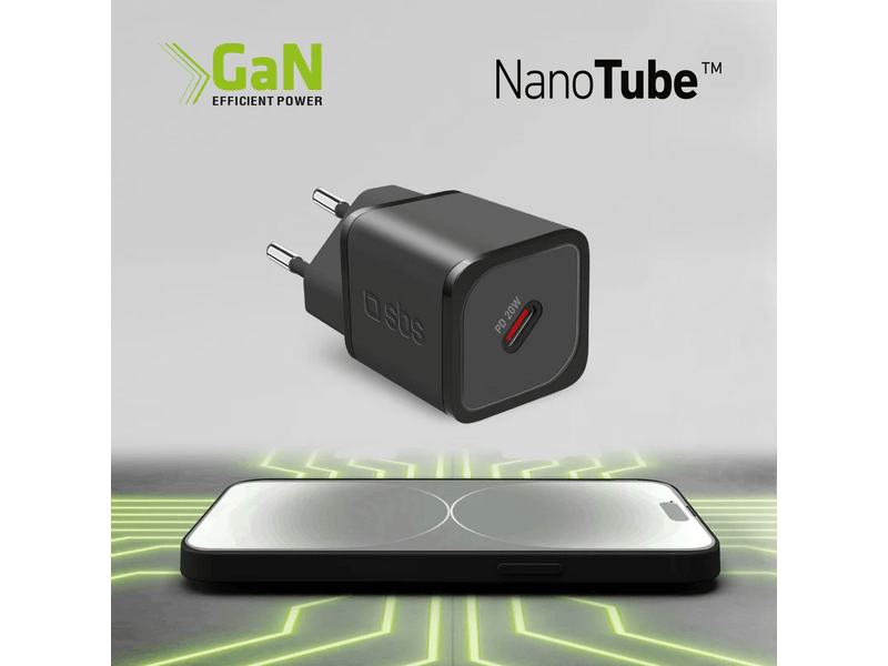 SBS NanoTube GaN 20W töltő, fekete (TETRGAN1C20K)