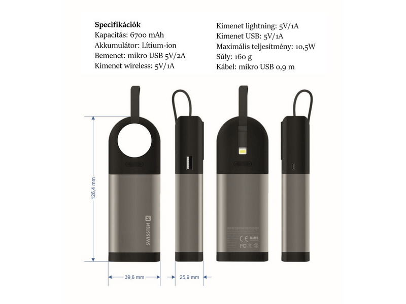 Swissten 2in1 MFi Apple Watch & iPhone power bank, 6700 mAh (22013980)