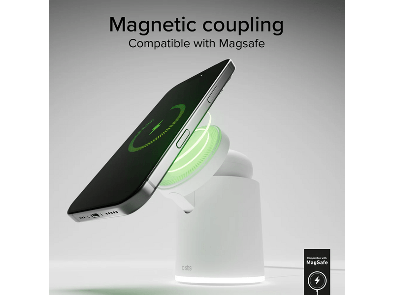 SBS 2u1 magnetska priključna stanica, 15W, bijela (TEWIRMAGFOLD2IN1)