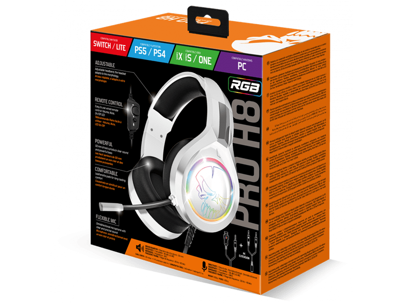 Spirit of Gamer PRO-H8 RGB Gaming fejhallgató, fehér (MIC-PH8WT)
