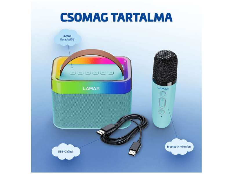 LAMAX KaraokeKid1 Bluetooth hangszóró, karaoke móddal, kék (LXWSMKARAO1TA)