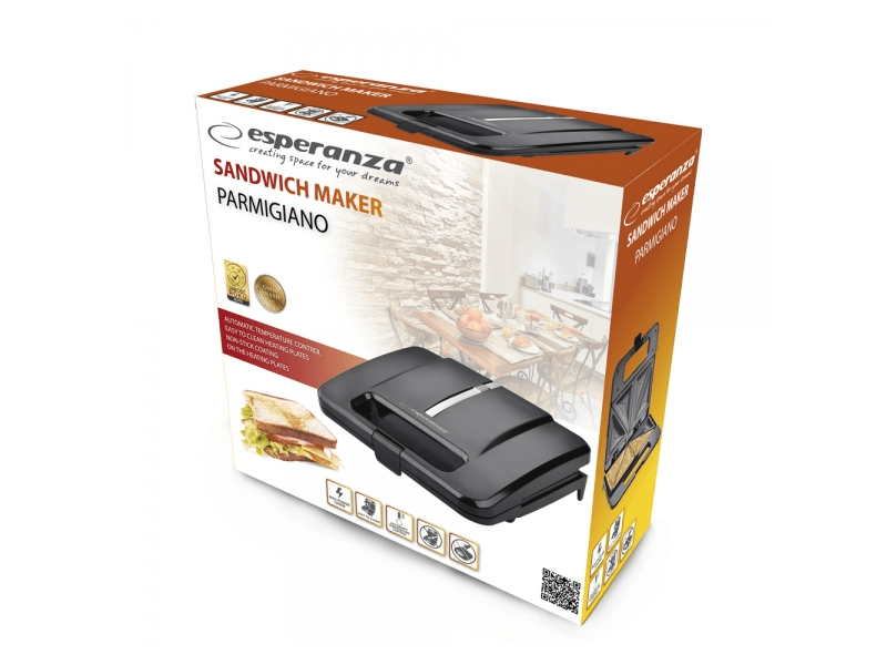 Esperanza Parmigiano EKT010 szendvics sütő, fekete