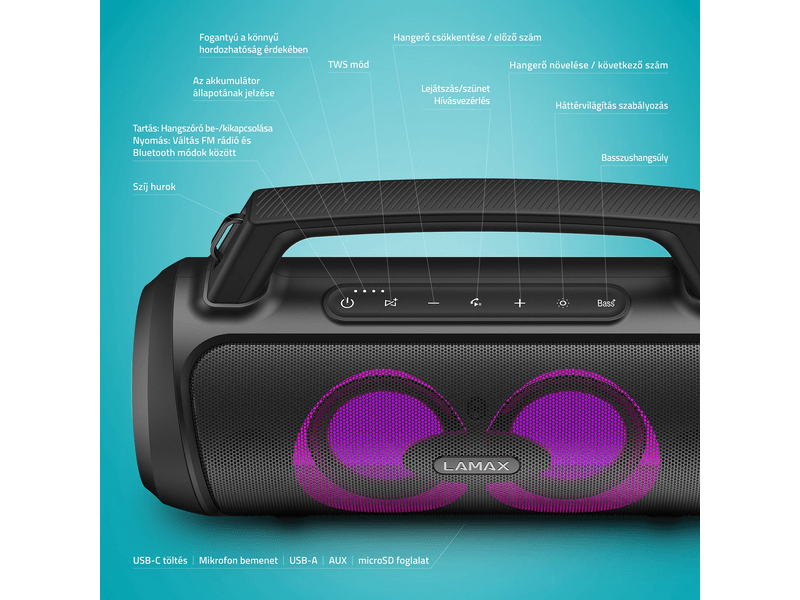 LAMAX PartyGo1 Play Bluetooth hangszóró (LXPSMPGO1PLBA)