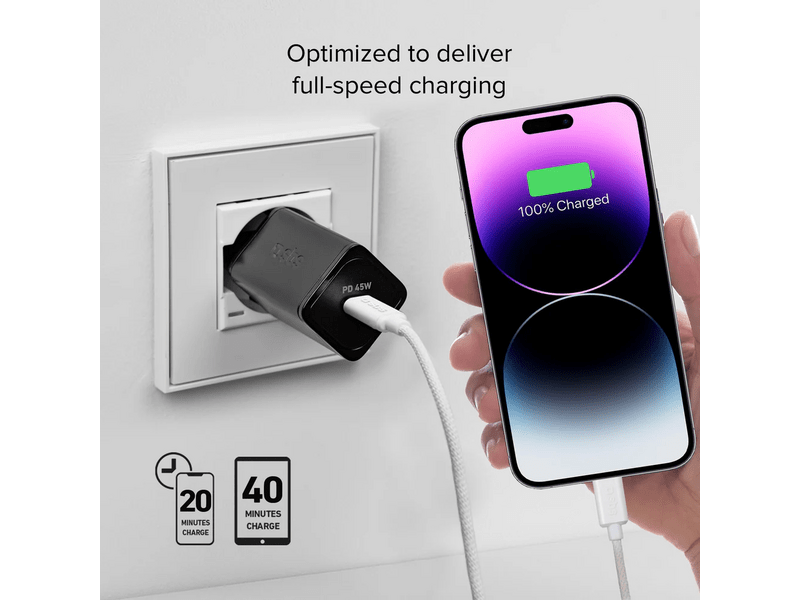 SBS Mini adapter, GaN, 45W, PD, fekete (TETRGAN1C45W)