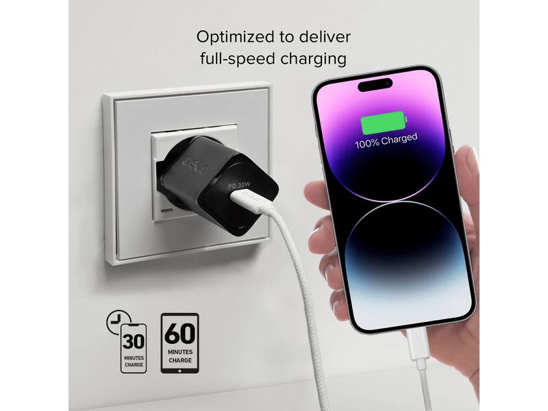 SBS Mini adapter, GaN, 30W, PD, fekete (TETRGAN1C30W)