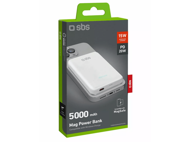 SBS PowerBank 5000 mAh PD 20W, fehér (TEBB5000MAGSPD20W)