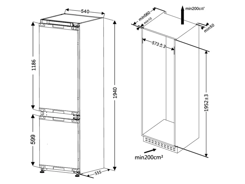 MPM MPM-310-FFI-21 Beépíthető kombinált hűtőszekrény