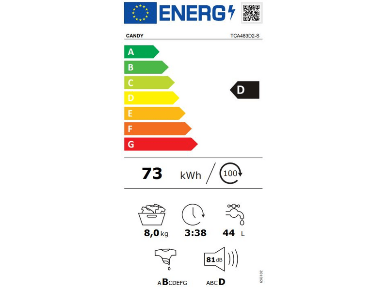 Candy TCA483D2-S Perilica rublja s gornjim punjenjem