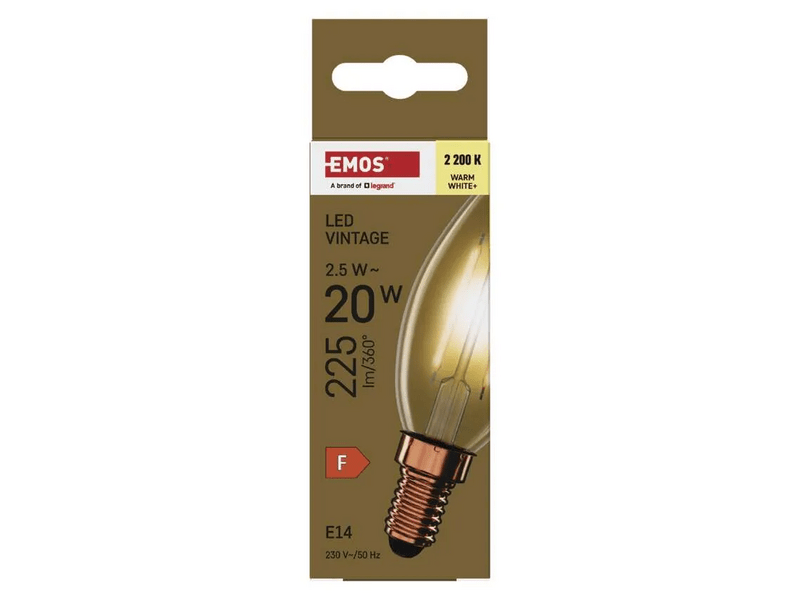 EMOS Z53012 LED izzó Vintage gyertya / E14 / 2,5 W (20 W) / 225 lm / Meleg fehér