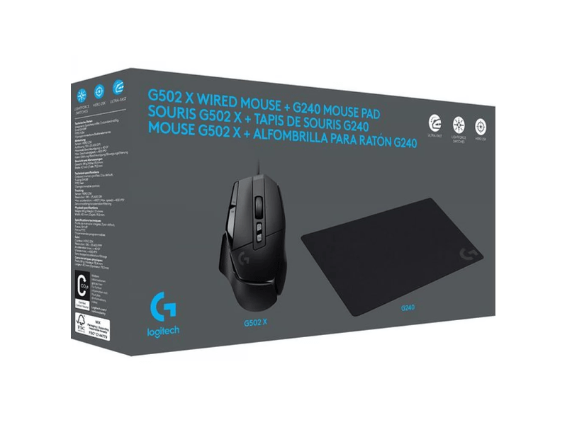 Logitech G502 X egér G240 egérpad BUN.