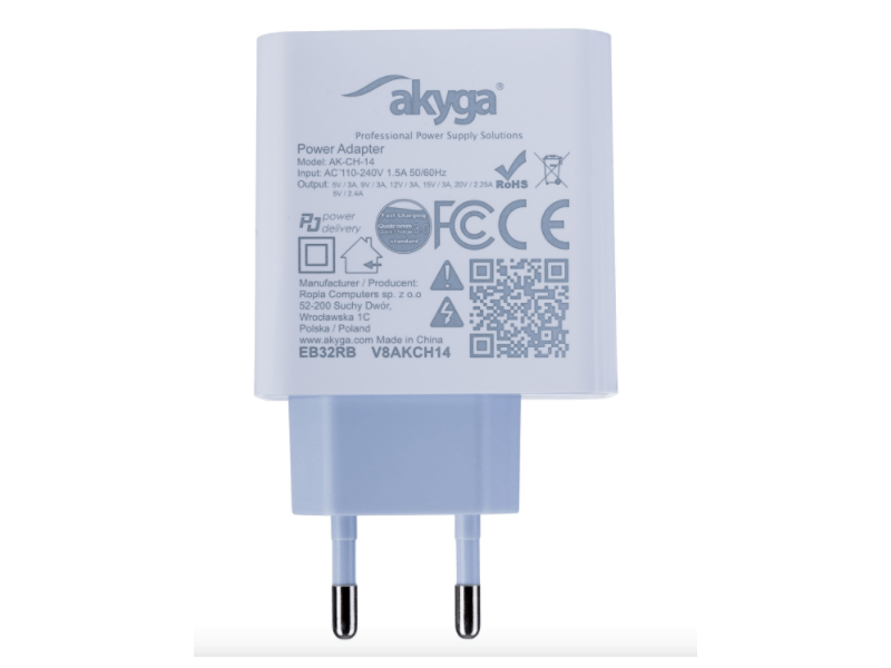 Akyga Töltő AK-CH-14 USB-A + USB-C PD 5-20V / max. 3A 45W Quick Charge 3.0